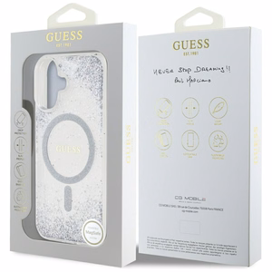 Guess HC Resin Bottom Glitter MagSafe Suojakuori iPhone 16:lle - hopeinen