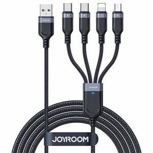 Joyroom Multi-Use Series S-A18 4in1 USB-A - USB-C / USB-C / Lightning / micro USB Kaapeli 1.2m - musta