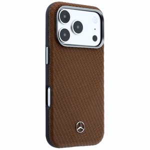 Mercedes nahka MagSafe suojakuori iPhone 17 Pro puuefekti - ruskea