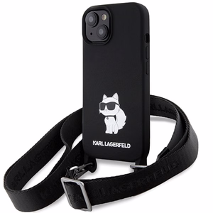 Karl Lagerfeld KLHCP15SSCBSCNK iPhone 15 6.1 kovakuori musta/musta Crossbody Silikoninen Choupette