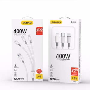 Dudao L8s-3in1 USB-A–USB-C / Micro-USB / Lightning -kaapeli, 100 W, 1,2 m, valkoinen