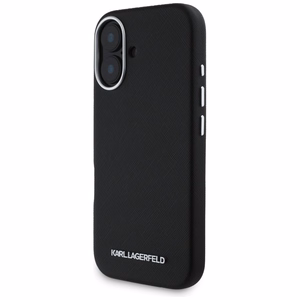 Karl Lagerfeld Saffiano Full Wrapped Elongated Metal Logo MagSafe Suojakuori iPhone 16:lle - musta