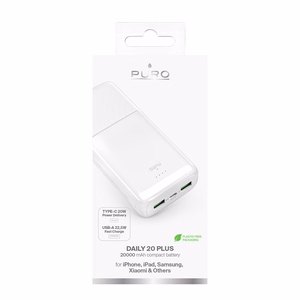 Powerbank Puro DAILY 20 PLUS 20000mAh 2x USB-A / 1x USB-C 22.5W PD AFC - white
