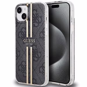 Guess IML 4G Gold Stripe suojakuori iPhone 15 Plus / 14 Plus:lle - musta