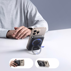 Joyroom JR-PBM12 Power Bank 10000mAh 22.5W MagSafe yhteensopiva, 15W langaton lataus, rengasalustalla - musta
