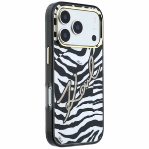 Karl Lagerfeld IML Signature Zebra Glitter MagSafe suojakuori mallille iPhone 17 Pro / 18 Pro – kullanvärinen