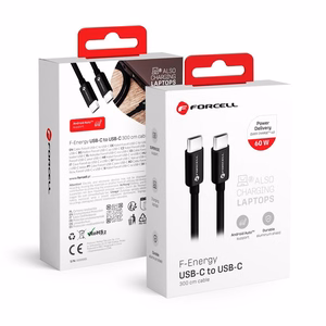 Kaapeli USB C - USB C Forcell F-Energy QC4.0 PD 3A 60W 3 m C338 musta