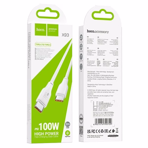 Hoco USB-C - USB-C -kaapeli 3A 100W 2 m X93 valkoinen