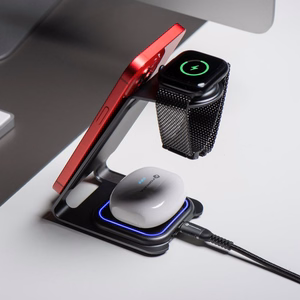 Forcell F-ENERGY Simply Charge 3in1 alumiini Apple Watch ja Samsung Watch -yhteensopiva harmaa