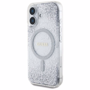 Guess HC Resin Bottom Glitter MagSafe Suojakuori iPhone 16:lle - hopeinen