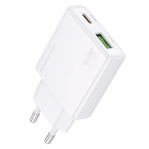 Borofone Seinälaturi BN25 Wish (Ultra Thin) - USB + Type C - PD QC 3.0 30W valkoinen