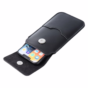 ROYAL - Nahkainen yleiskotelo läpällä / musta - Koko 2XL - iPhone 6 Plus / Samsung A52 / Xiaomi Redmi Note 10