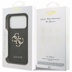 Guess PU 4G Metal Logo -kuori Apple iPhone 18 Pro -puhelimelle, harmaa