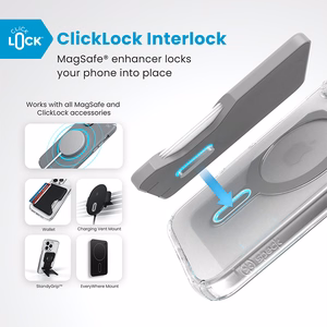 Speck Presidio Perfect-Clear -suojakuori MagSafe- ja ClickLock-tuella iPhone 16:lle, Clear/Chrome
