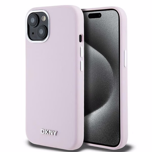 DKNY Liquid Silikoninen Small Metal Logo MagSafe Suojakuori iPhone 15 Plus / 14 Plus:lle - vaaleanpunainen