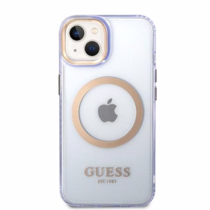 Guess GUHMP14SHTCMU iPhone 14 6.1 violetti/violetti kova suojakuori Gold Outline läpinäkyvä MagSafe