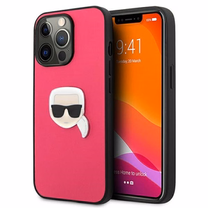 Karl Lagerfeld Nahka Ikonik Karl's Head Metal Case iPhone 13 Pro / 13 6.1" - vaaleanpunainen