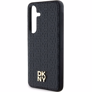 DKNY Nahkainen Pattern Metal Logo MagSafe Suojakuori Samsung Galaxy S24+:lle - Musta