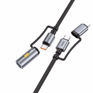 Hoco All-in-one -kaapeli USB-C / Lightning – USB-C / autosytytinlaturi PD 3A 60W 1,2m U138 harmaa
