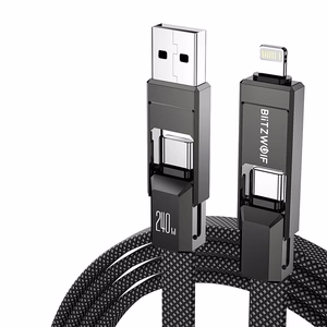 Blitzwolf BW-HDC7 4-in-1 USB+C+Lightning -kaapeli 240W 1,2 m (musta)