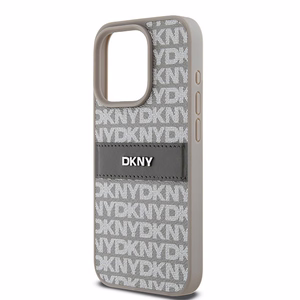 DKNY Nahkainen Mono Raita ja Metallinen Logo Suojakuori iPhone 15 Pro Max:lle - beige