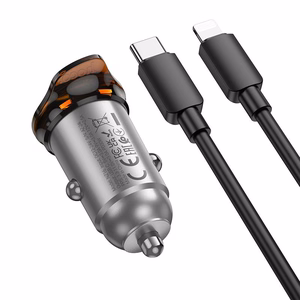 Autolaturi Hoco USB C QC PD 30W + kaapeli USB C - Lightning NZ16 metallin harmaa
