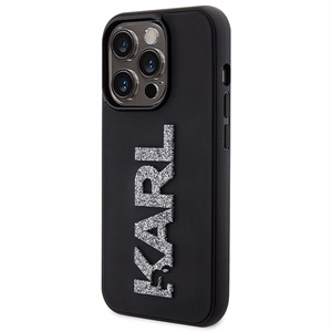 Karl Lagerfeld 3D Rubber Glitter Logo Suojakuori iPhone 15 Pro:lle - musta