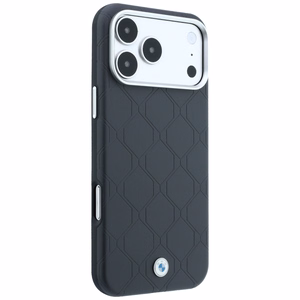 BMW Sign Deboss Quilted Metal Logo -suojakuori laitteelle iPhone 18 Pro Max / 17 Pro Max, MagSafe-yhteensopiva – tummanharmaa
