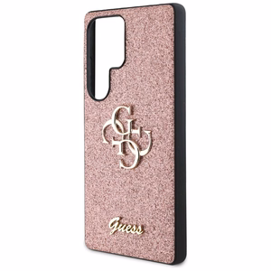 GUESS Fixed Glitter Big 4G Metal Logo Suojakuori Samsung Galaxy S25 Ultra Vaaleanpunainen