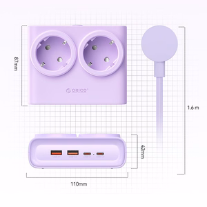 Orico PDC25 25W 6in1 jatkojohto 2x AC + 2x USB-A + 2x USB-C - violetti