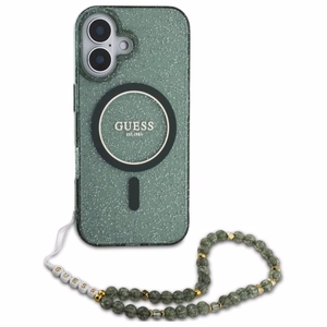 Guess IML Glitter With Pearl Hihna MagSafe Suojakuori iPhone 16 Plus:lle - vihreä