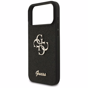 Guess PU Fixed Glitter 4G Metal Logo -kuori Apple iPhone 18 Pro Max -puhelimelle, musta