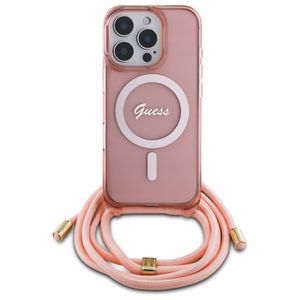 Guess Crossbody Cord Script MagSafe Suojakuori iPhone 16 Pro Max:lle - vaaleanpunainen