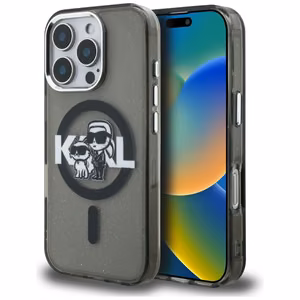 Karl Lagerfeld IML Glitter Karl & Choupette Sketch Logo MagSafe Case for iPhone 16 Pro - Black