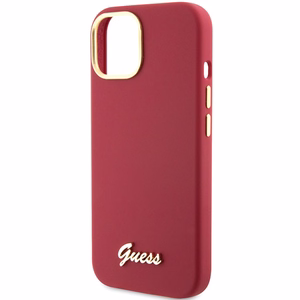 Guess Silikoninen Script Metal Logo & Frame Suojakuori iPhone 15:lle - punainen