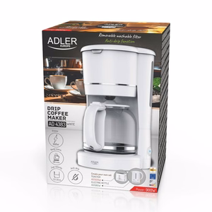 Adler AD 4383w suodatinkahvinkeitin jauhetulle kahville, 1,5 l, valkoinen