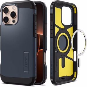 Spigen Tough Armor MagSafe Suojakuori jalustalla iPhone 16 Pro Max:lle - tummanharmaa