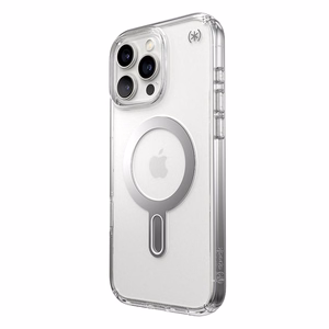 Speck Presidio Perfect-Clear -suojakuori MagSafe- ja ClickLock-tuella iPhone 16 Pro Max:lle, Clear/Chrome