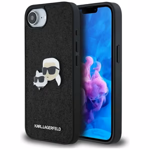 Karl Lagerfeld HC Fixed Glitter K&C Heads Logo Metal Pin Suojakuori iPhone 16e:lle - Musta