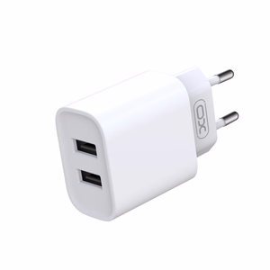 XO seinälaturi CE02C 2x USB 2,1A, valkoinen + microUSB-kaapeli