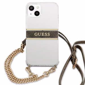Guess GUHCP13SKC4GBGO iPhone 13 mini 5.4" läpinäkyvä kovakotelo 4G ruskea hihna kultainen ketju