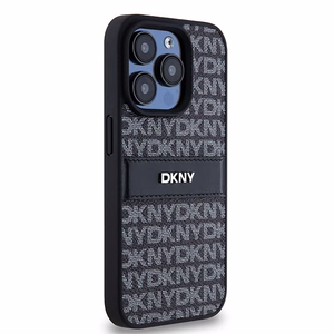 DKNY Nahkainen Mono Raita ja Metallinen Logo Suojakuori iPhone 15 Pro Max:lle - musta