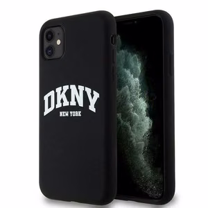 DKNY Liquid Silikoninen White Printed Logo MagSafe Suojakuori iPhone 11/Xr:lle - musta