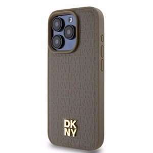 DKNY Nahkainen Pattern Metal Logo MagSafe Suojakuori iPhone 15 Pro Max:lle - Ruskea