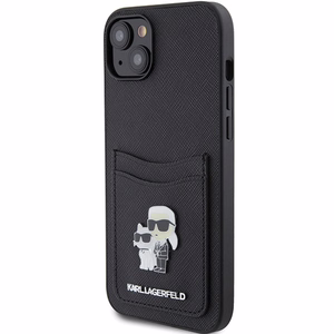 Karl Lagerfeld Saffiano Cardslot Karl&Choupette Metal Pin suojakuori iPhone 15:lle - musta