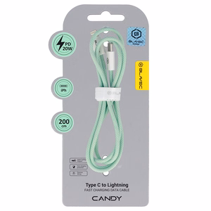 Blavec Cable Candy punottua - Type C - Lightning - PD 20W 2,4A 2 metriä Apple CarPlay (CCA-CL24GN20) vihreä