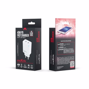 Maxlife MXTC-09-45CC GaN PD QC laturi 2x USB-C 45W valkoinen