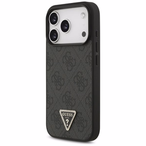 Guess Leather 4G Triangle Strass MagSafe -suojakuori iPhone 18 Pro / 17 Pro – musta