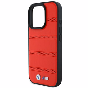 BMW M Perforated And Stitched Line MagSafe Suojakuori iPhone 16 Pro:lle - punainen