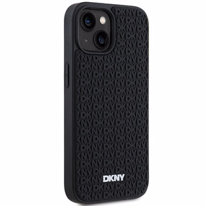 DKNY 3D Rubber Repeat Pattern Suojakuori iPhone 15/14/13:lle - Musta